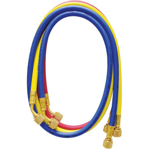 Uniweld HC6SMB 72 in Manifold Hoses, Red, Yellow and Blue, 1/4 in Standard Connection for use in refrigeration and air conditioning CFC,HCFC,HFC, Soft Magic Barrier