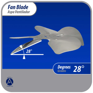 Appli Parts APFB-A08CCW Aspa de Aluminio 8 in, 200 mm, CCW, 28 grados, sin buje, 5 huecos, 5 aletas