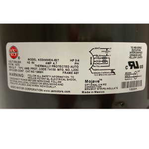 US Motors 1868H Mojave 3/4 Hp 1075 rpm, 6 poles, 1 shaft, TEAO, 1 speed, CCW, Lead End, Reversible, 208-230 V, 60 hz, 1 ph, 10 mfd/370 VAC Run Capacitor Not Included, K055WEK0627012B, Fits 3731 3735
