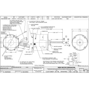 US Motors 1/2 hp 1075 rpm, 6 poles, 1 shaft, TEAO Enclosure, 1 speed, 5.6 diameter, CCW, Lead End, Reversible, 208-230 V, 60 hz, 1 ph, 10 mfd/370 VAC Run Capacitor 1862 K055WMW1282012B